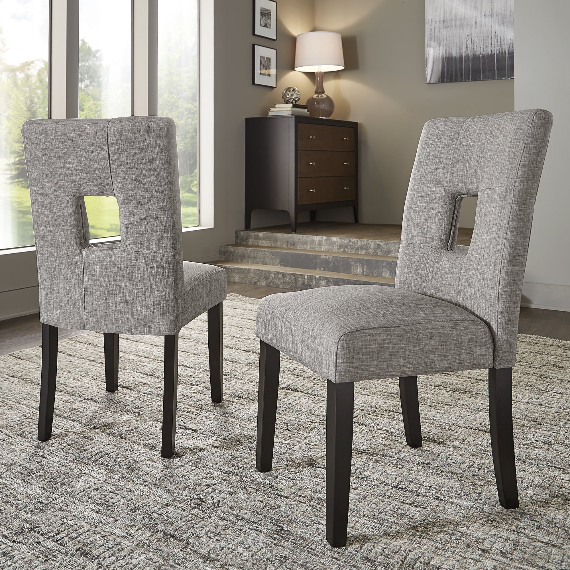 Weston Home Landen Keyhole Linen Dining Side Chair, Gray (Set of 2)