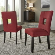 Weston Home Landen Keyhole Linen Dining Side Chair, Red Set of 2