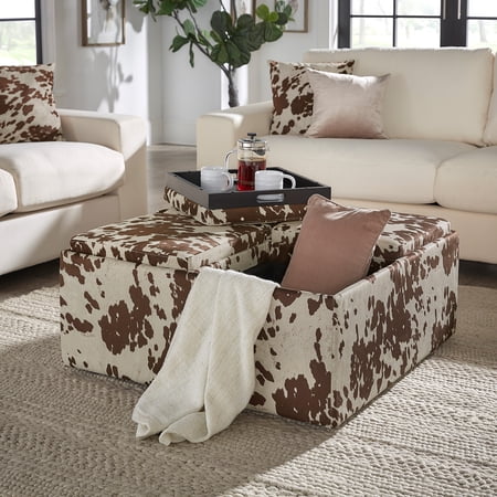 iNSPIRE Q Maxfield Modern Ottoman with Storage and Removable Tray, Animal Print Fabric