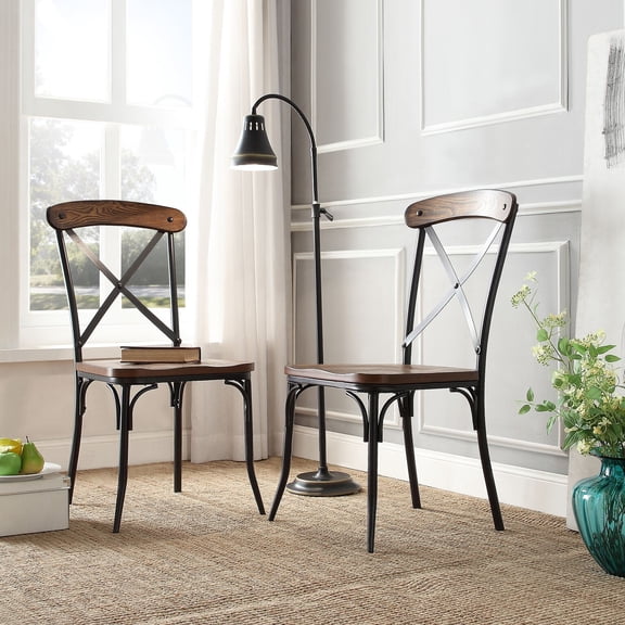 Chelsea Lane Metal Frame Dining Side Chairs, Set of 2, Brown and Ash
