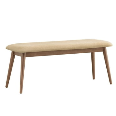 Chelsea Lane Mid-Century Modern Tapered Upholstered Dining Bench, Walnut Finish
