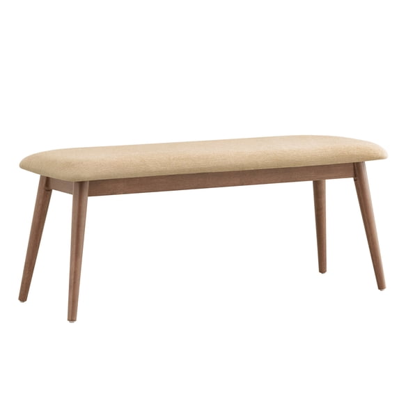 Weston Home Arne Mid-Century Tapered Beige Fabric Dining Bench, Dark Walnut Finish