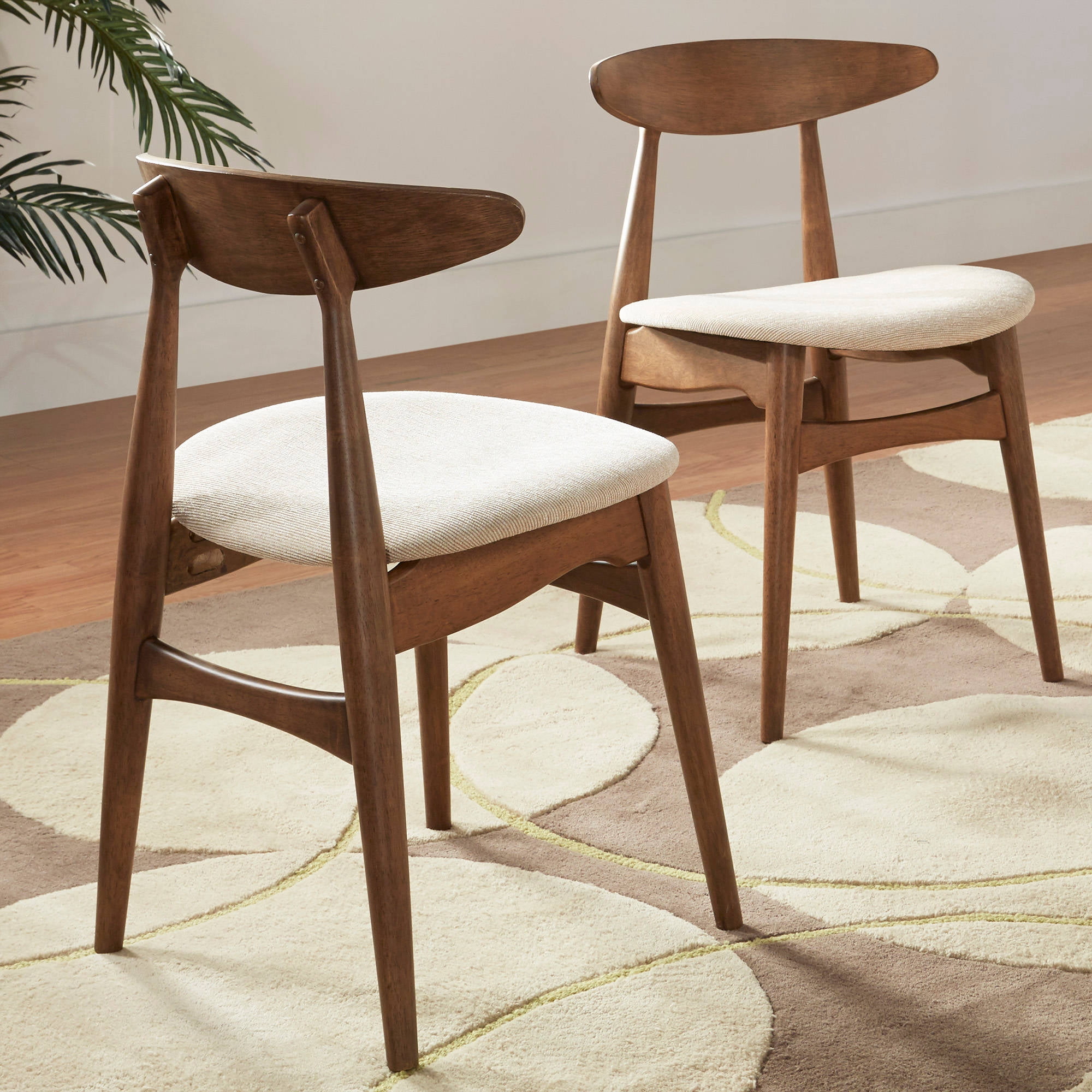 Chelsea Lane Mid Century Modern Beige Upholstered Wood Dining Room