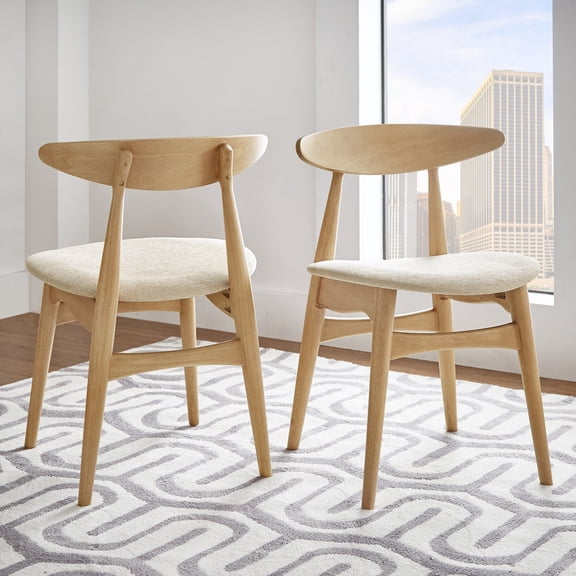 Chelsea Lane Mid Century Modern Beige Upholstered Wood Side Chairs, Set of 2, Walnut Finish