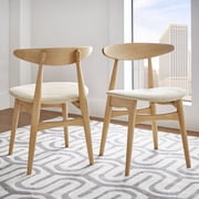 Chelsea Lane Mid Century Modern Beige Upholstered Wood Side Chairs, Set of 2, Walnut Finish