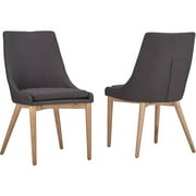 Chelsea Lane Mid-Century Modern Linen and Oak Dining Chairs, Set of 2, Dark Grey