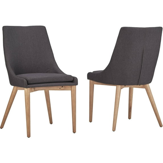 Chelsea Lane Mid-Century Modern Linen and Oak Dining Chairs, Set of 2, Dark Grey