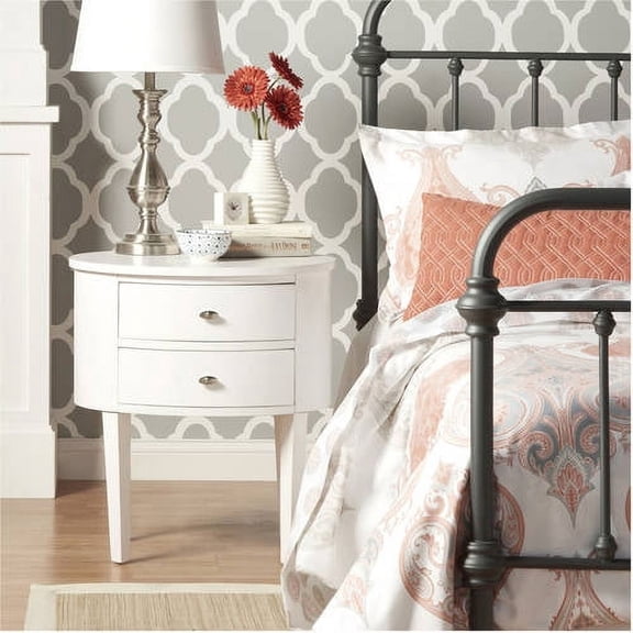 Chelsea Lane Oval Wood Side Table with Two Drawers, White