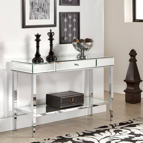 Chelsea Lane Pacey Mirrored Sofa Table with Metal Frame, Chrome
