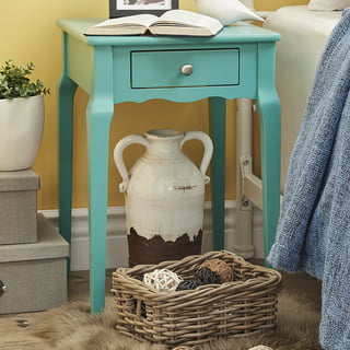 Weston Home Easley Circle End Table with Drawer and Lower Storage, Blue Steel