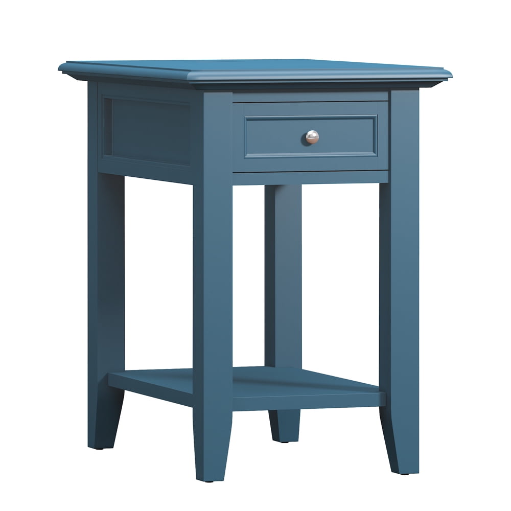 Chelsea Lane Wood End Table with Drawer and Lift-top Power Outlet, Blue Steel
