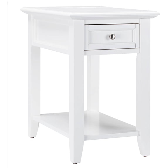 Chelsea Lane Wood End Table with Drawer and Lift-top Power Outlet, White
