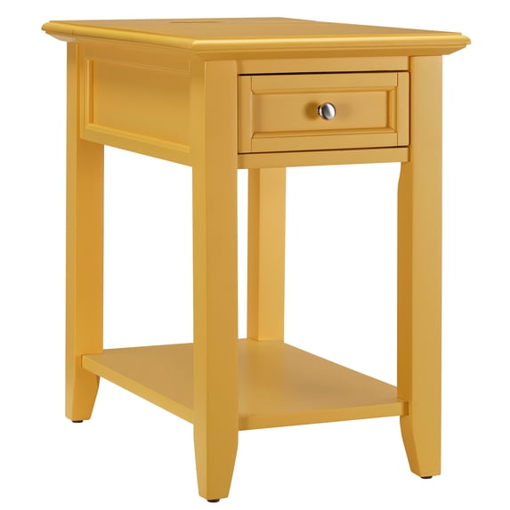 Chelsea Lane Wood End Table with Drawer and Lift-top Power Outlet, Yellow