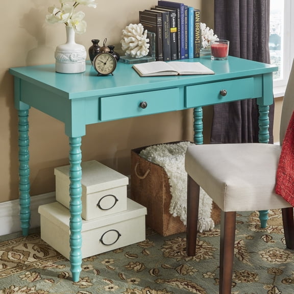Chelsea Lane Wood Writing Desk 2-Drawer with Helix Legs, Marine Green