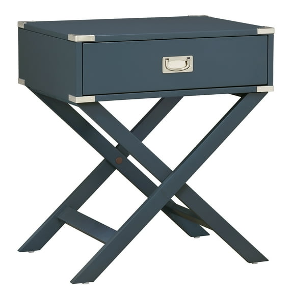 Weston Home Modern End Table with X-Base Legs and Drawer, Blue