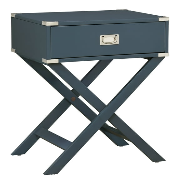 Weston Home Modern End Table with X-Base Legs and Drawer, Blue