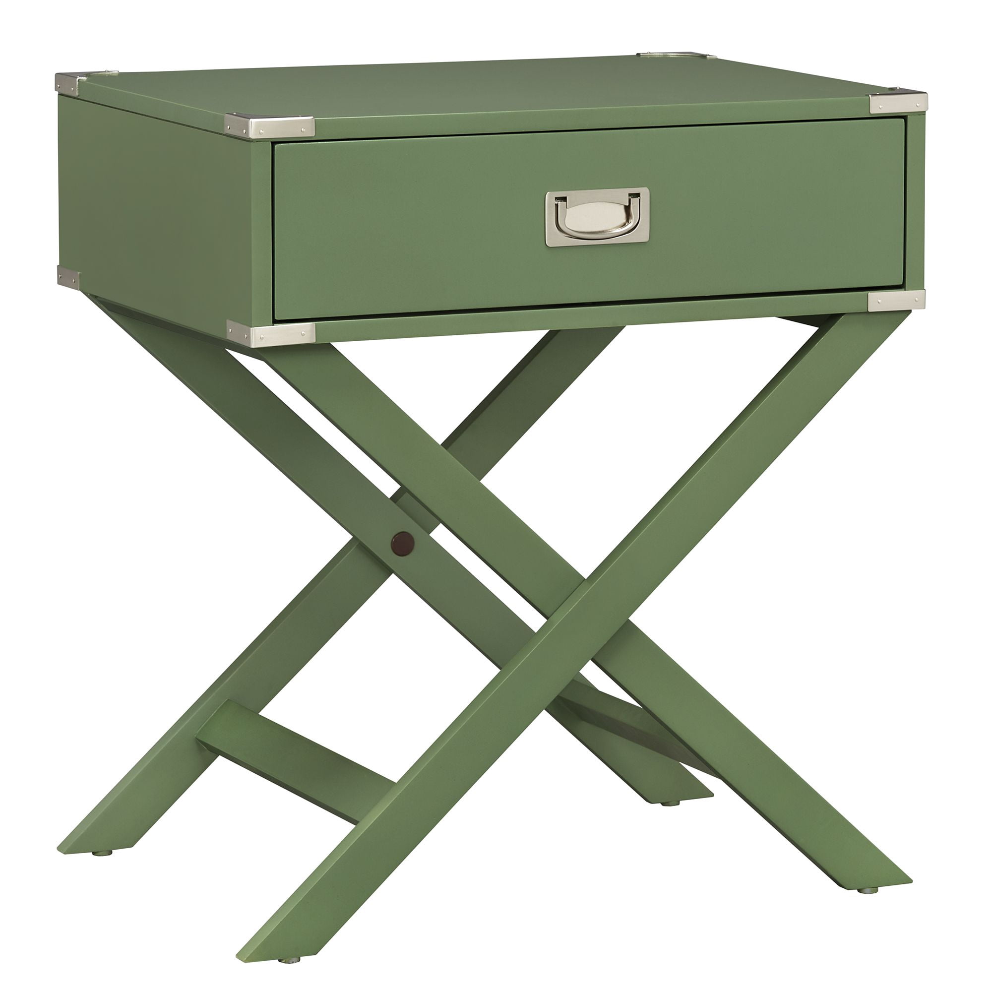 Weston Home Modern End Table with X-Base Legs and Drawer, Meadow Green