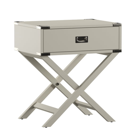 Weston Home Modern End Table with X-Base Legs and Drawer, Silver Birch