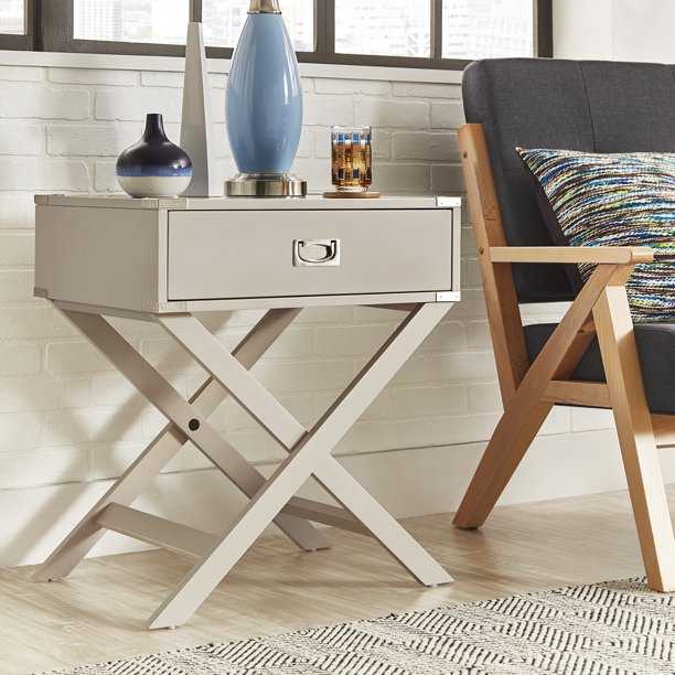 Chelsea Lane XBase 1Drawer Nightstand Side Table, Silver Birch