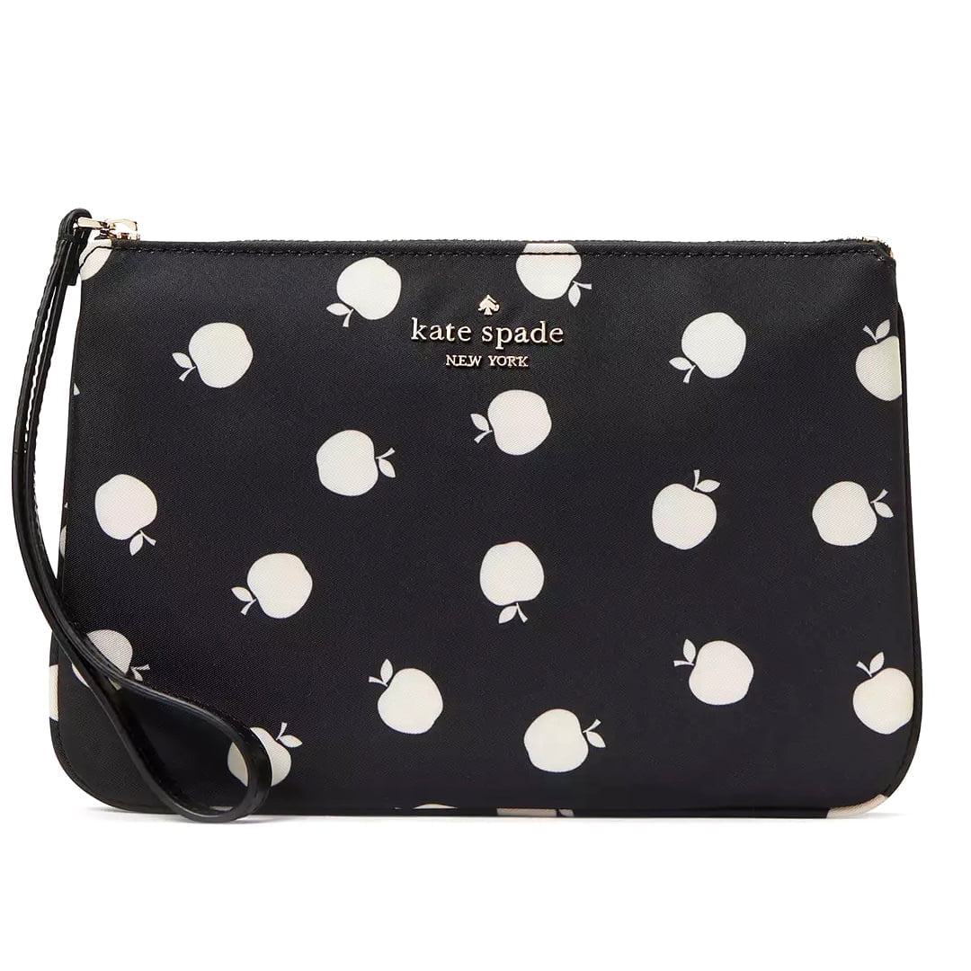 Kate Spade New York Adult Nylon Apples Mini Wristlet Pouch, Black, 1-Piece