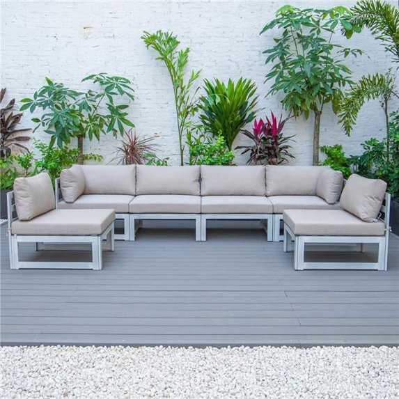 Chelsea Patio Sectional Weathered Grey Aluminum with Cushions,, Beige - 6 Piece