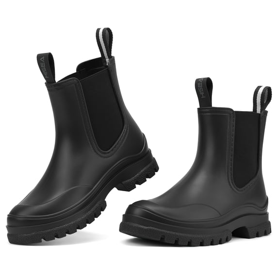 Chelsea Rain Boots for Women, Non-slip Ankle Garden Mud Shoes, Black, Size 8