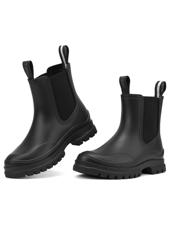 Chelsea Rain Boots for Women, Non-slip Ankle Garden Mud Shoes, Black, Size 9