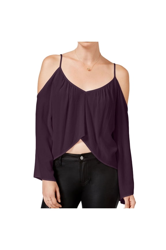 Womens Gauze Cold Shoulder Basic T-Shirt, Purple, X-Large