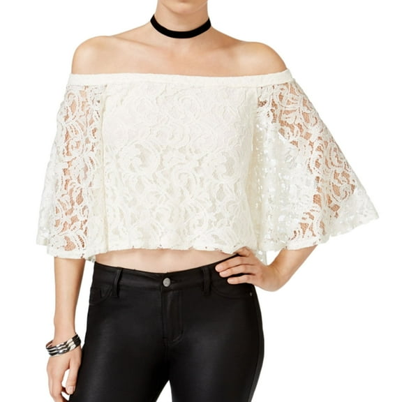 Chelsea Sky Womens Lace Knit Blouse, Off-White, X-Small