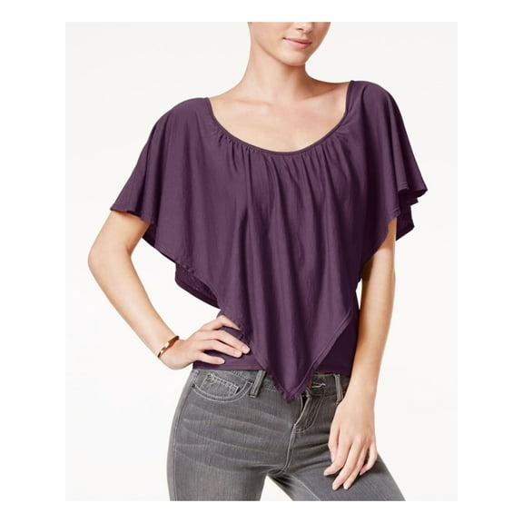 Chelsea Sky Womens Asymmetrical Flounce Pullover Blouse, Purple, Small
