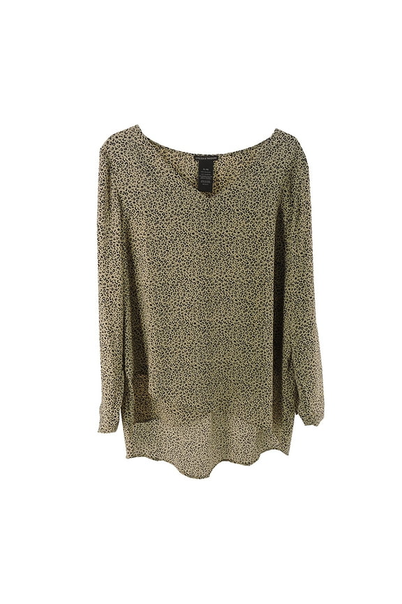 Long-Sleeve Crossover Woven Top in Small Leopard Print, X-Large