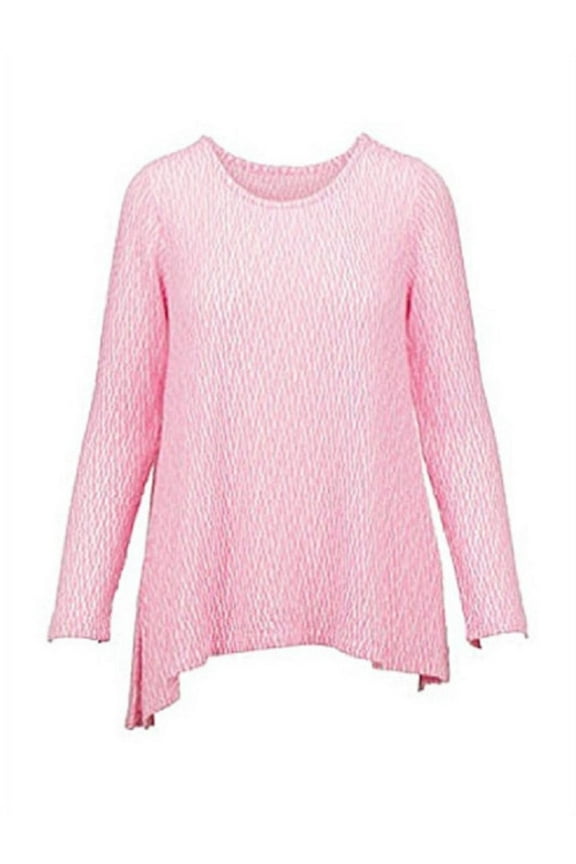 Women's Size Large Long Sleeved Textured Top, Light Pink/White