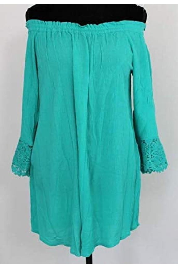 Womens Crochet Sleeve Gauze Summer Top, Pool Green