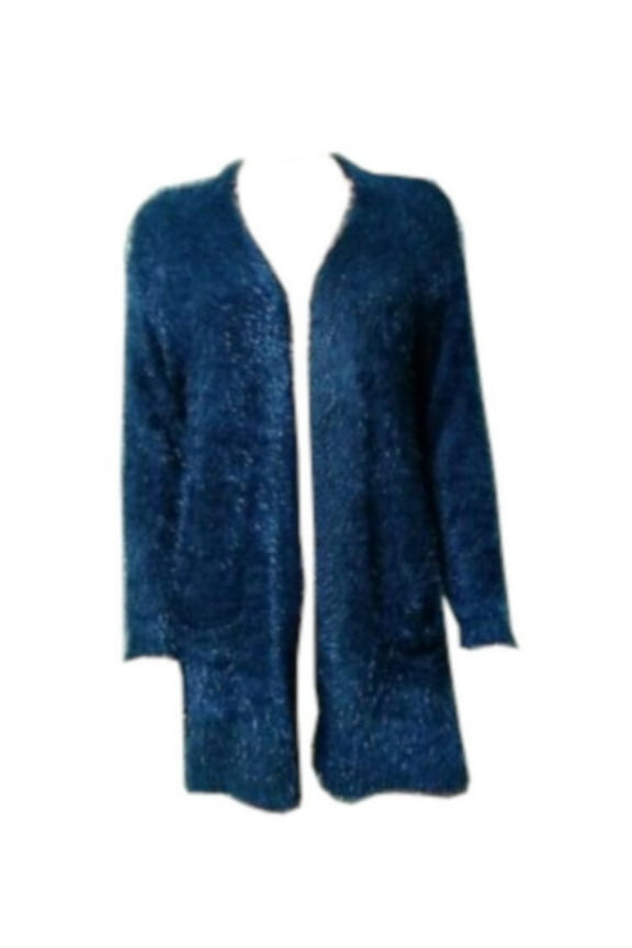 Chelsea + Theodore Womens Size Small Open Front Eyelash Cardigan, Blue Spruce
