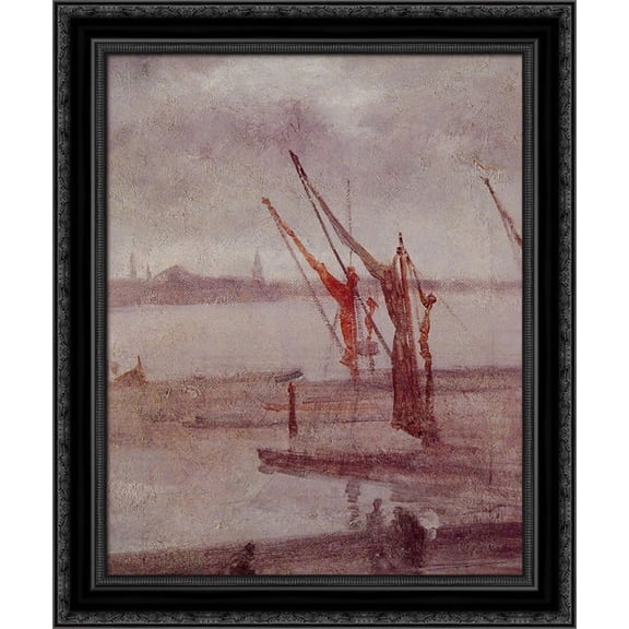 Chelsea Wharf: Grey and Silver 20x24 Black Ornate Wood Framed Canvas Art by Whistler, James Abbott McNeill