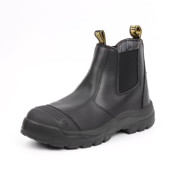 Chelsea Work Boots for Men, HANDMEN Steel Toe Waterproof Slip Resistant Anti-Puncture Anti-Static Safety Men's Slip on Working Shoes, Black, LV822-7.5