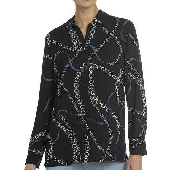 Chelsea and Theodore Long Sleeve Printed Button Up in Navy Chain Link Print, XX-Large