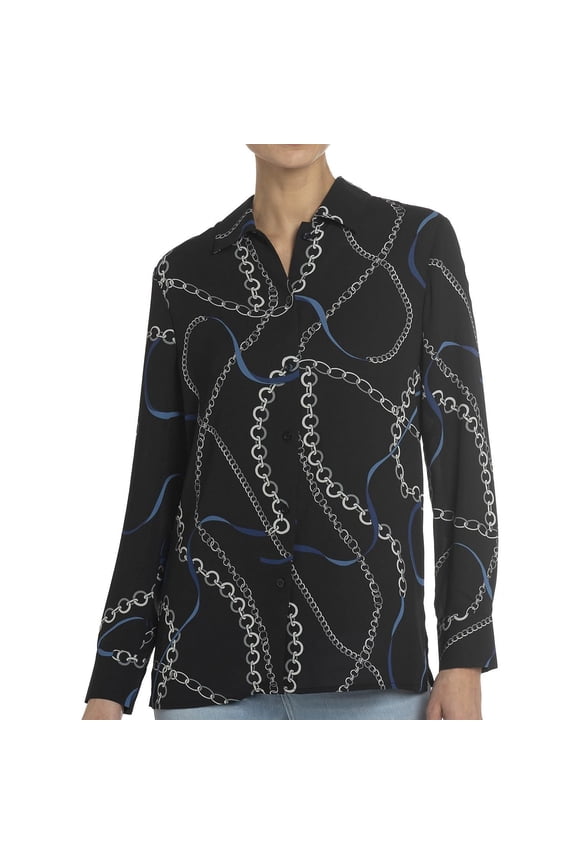 Chelsea and Theodore Long Sleeve Printed Button Up in Navy Chain Link Print, XX-Large