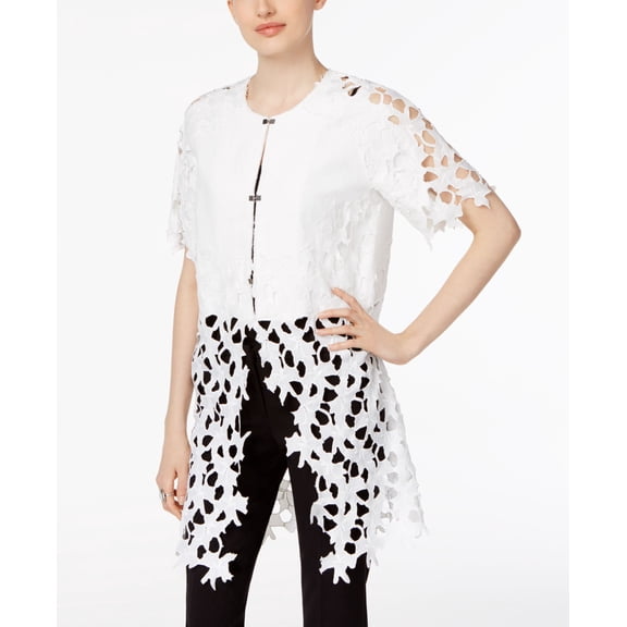 Chelsea and Theodore Sheer-Hem Lace Jacket (White, Large)