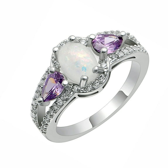 Chelsey Pink or White Oval Shape Simulated Fire Opal Purple Cz Ring Ginger Lyne Collection