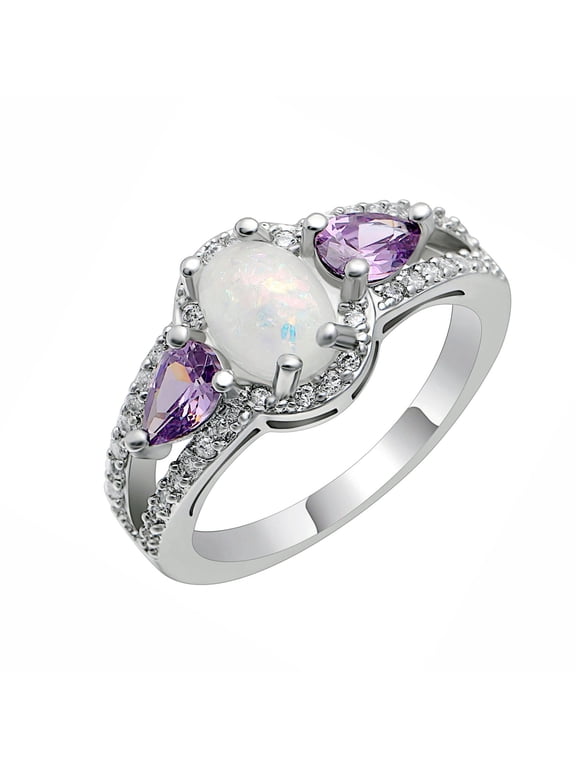 Chelsey Pink or White Oval Shape Simulated Fire Opal Purple Cz Ring Ginger Lyne Collection