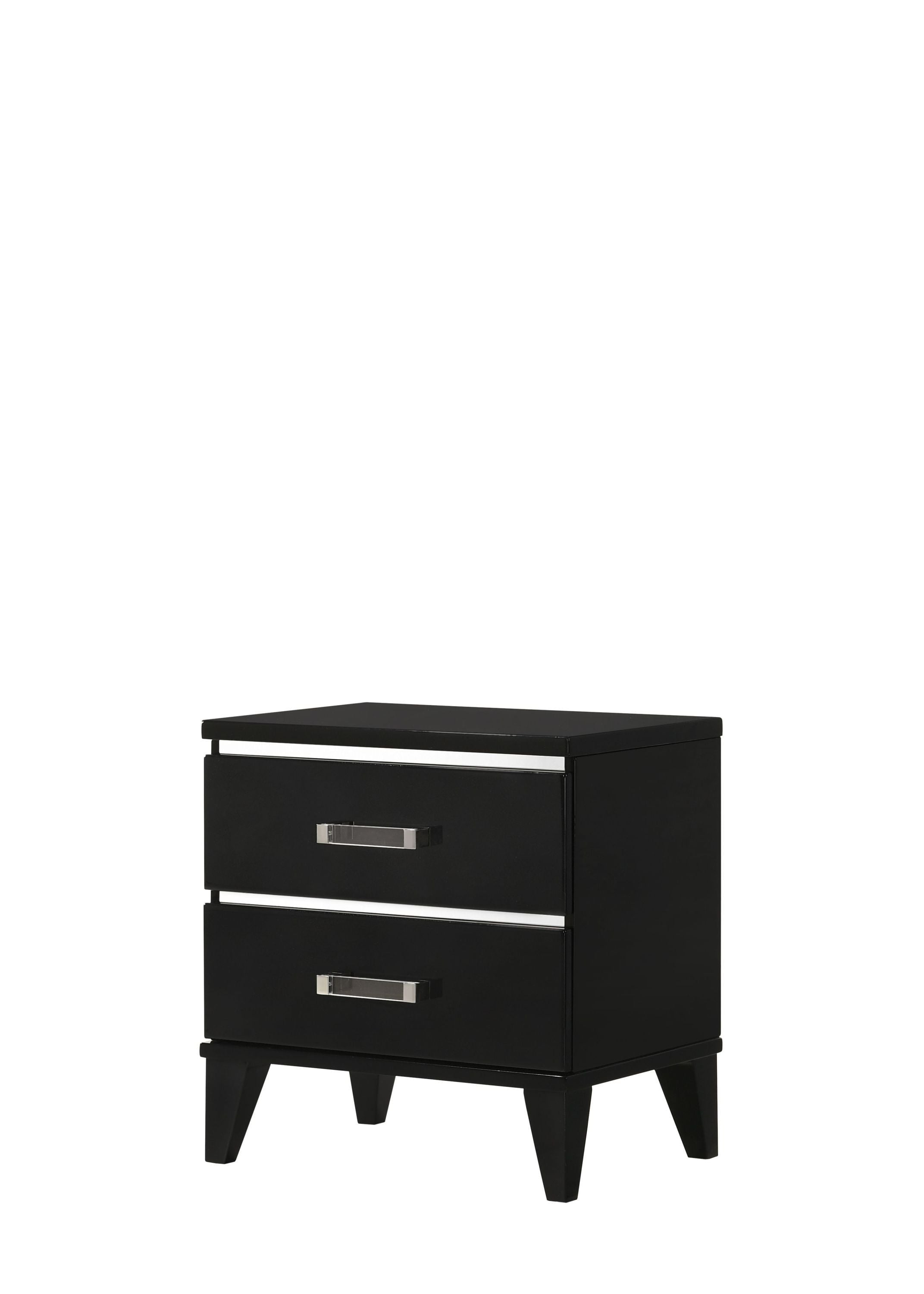 Chelsie Sleek Black Solid Wood Nightstand with Silver Accents