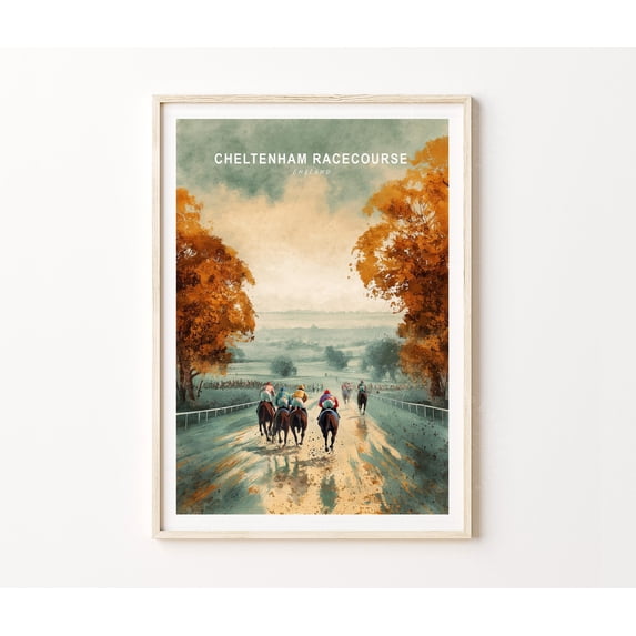 Cheltenham Racecourse England Watercolor Travel Poster, Horse Racing ...