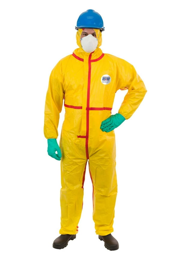 1, Chemical Splash Coverall with Hood, Elastic Wrist & Ankle, Taped Seams, Elastic Back