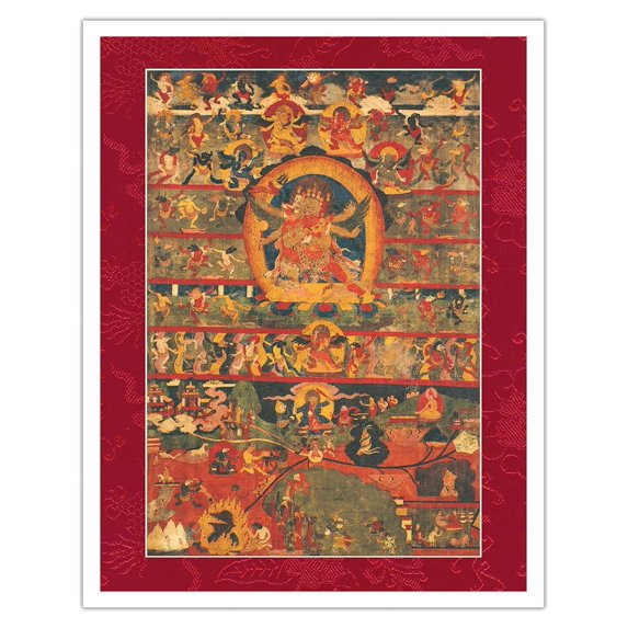 Chemchog Heruka with Consort - Buddhist Tantric Deity - Vintage Tibetan Thangka Buddhist Painting - Tibet, 19th Century - Fine Art Matte Paper Print (Unframed) 11x14in
