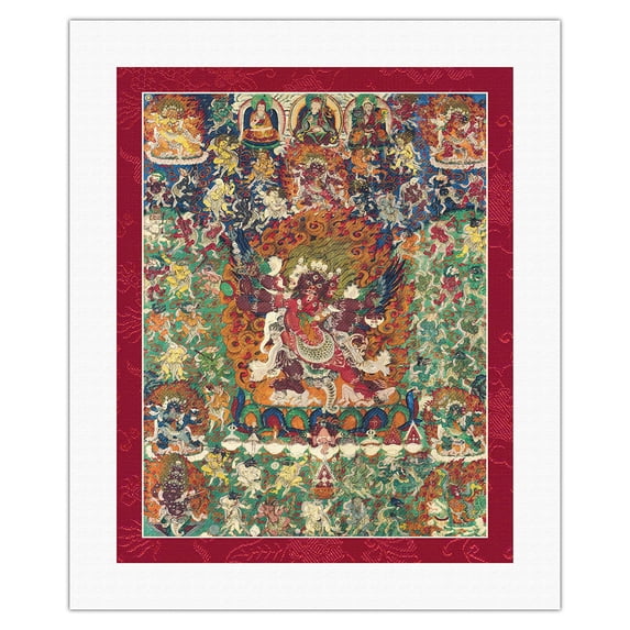 Chemchok Heruka with Consort - Tantric Buddhist Deity - Vintage Tibetan Thangka Buddhist Painting - Tibet, 13th Century - Fine Art Rolled Canvas Print 16in x 20in