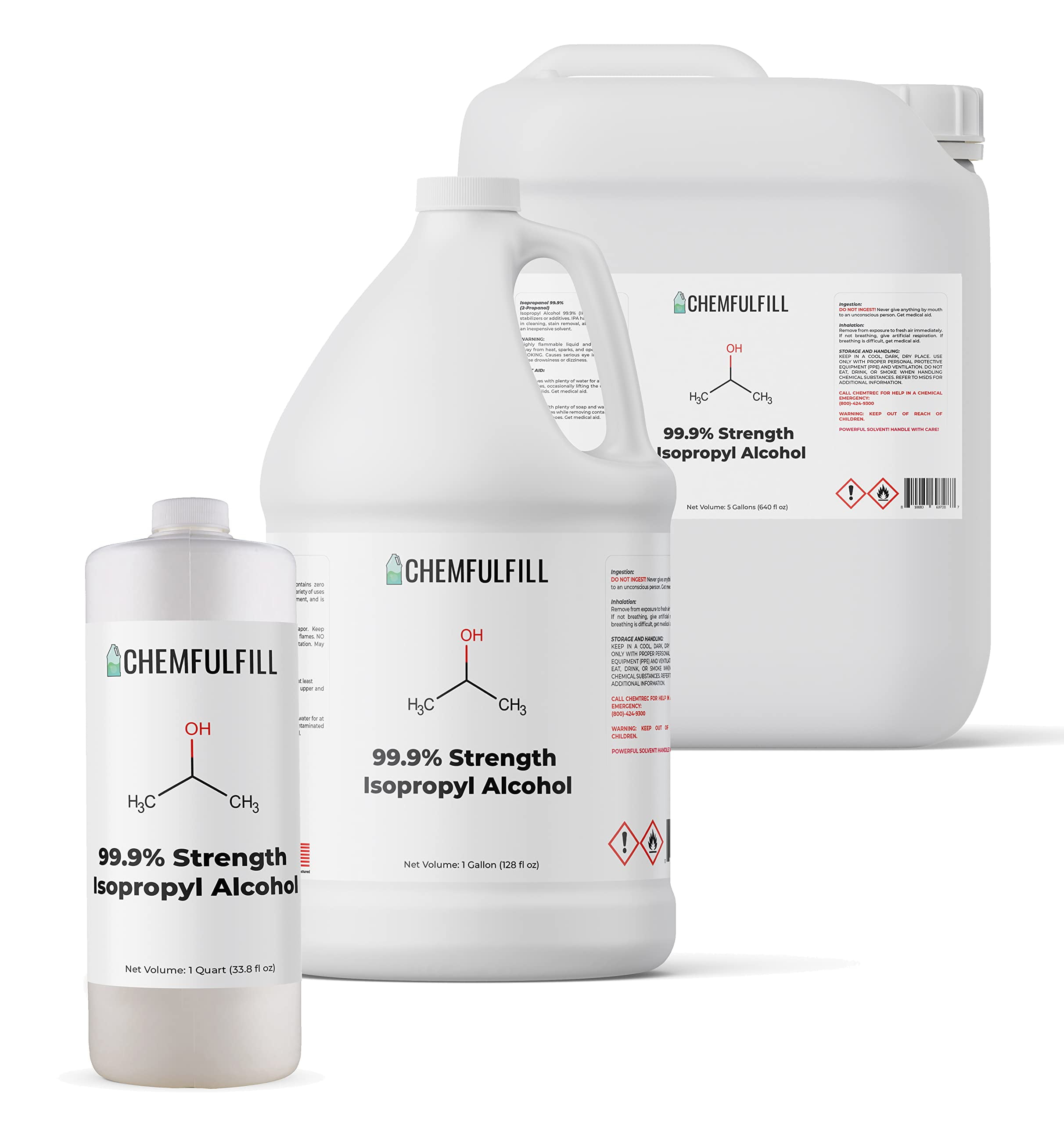 Chemfulfill Isopropyl Alcohol 99% - Highly Concentrated Isopropyl Alcohol 99.9% (4 Quart Pack (135.2 fl oz))