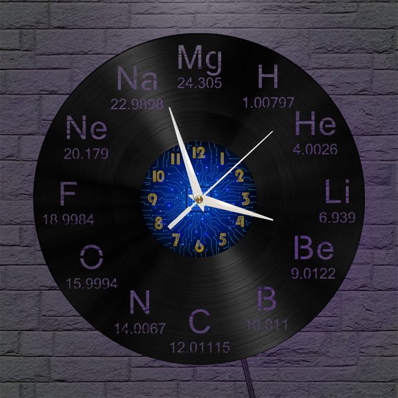 Chemical Element Symbols 2 12 Inch Vinyl Record Wall Clock - Silent, Creative, and Unique Clock for Living Room, Entryway, or Bedroom Decor - Perfect Gift Idea(12 inchs B with LED)
