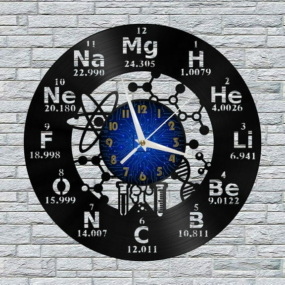 Chemical Element Symbols 3 12 Inch Vinyl Record Wall Clock - Silent, Creative, and Unique Clock for Living Room, Entryway, or Bedroom Decor - Perfect Gift Idea(12 inchs B without LED)