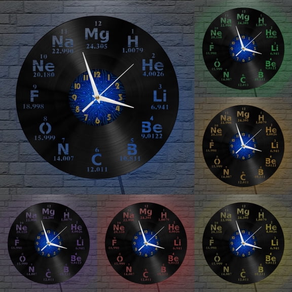 Chemical Element Symbols 4 12 Inch Vinyl Record Wall Clock - Silent, Creative, and Unique Clock for Living Room, Entryway, or Bedroom Decor - Perfect Gift Idea(12 inchs B with LED)